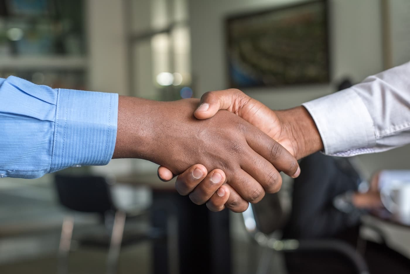 Two professionals shaking hands on a partnership